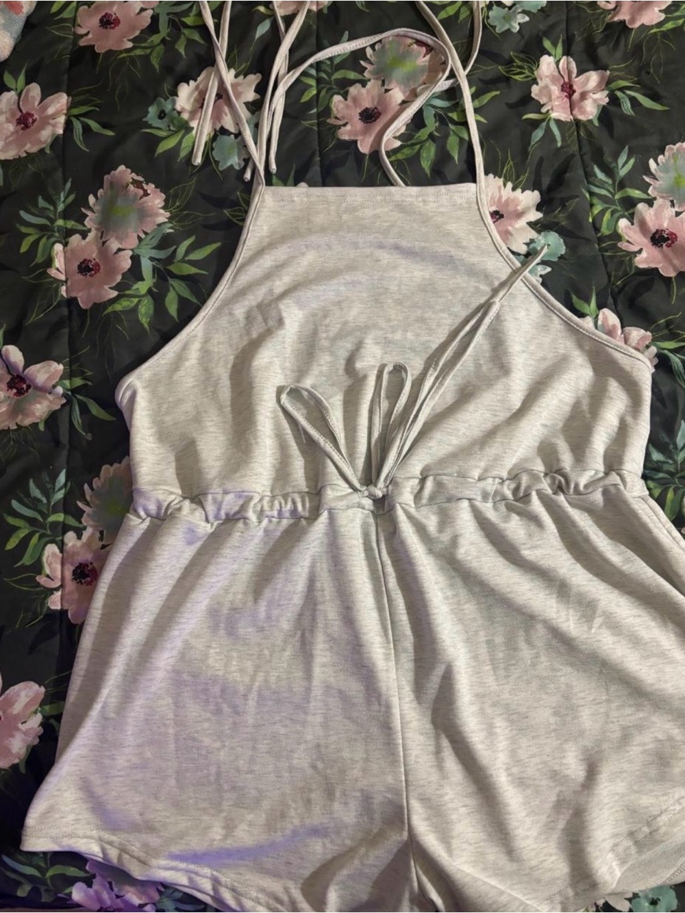 SHEIN Light Gray Halter Romper Top with Tie Waist
